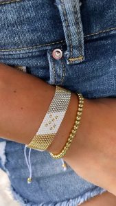 Gold Silver and White Miyuki Bracelet