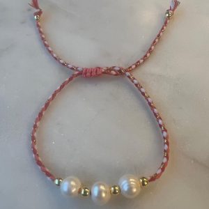 Red and white Three pearls Bracelet